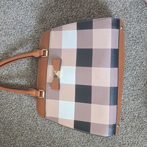Checkered Pink and Tan Tote Bag